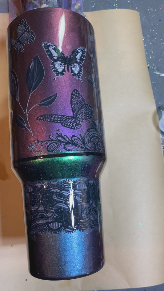40oz Color Shift w/Butterflies Tumbler *NO HANDLE